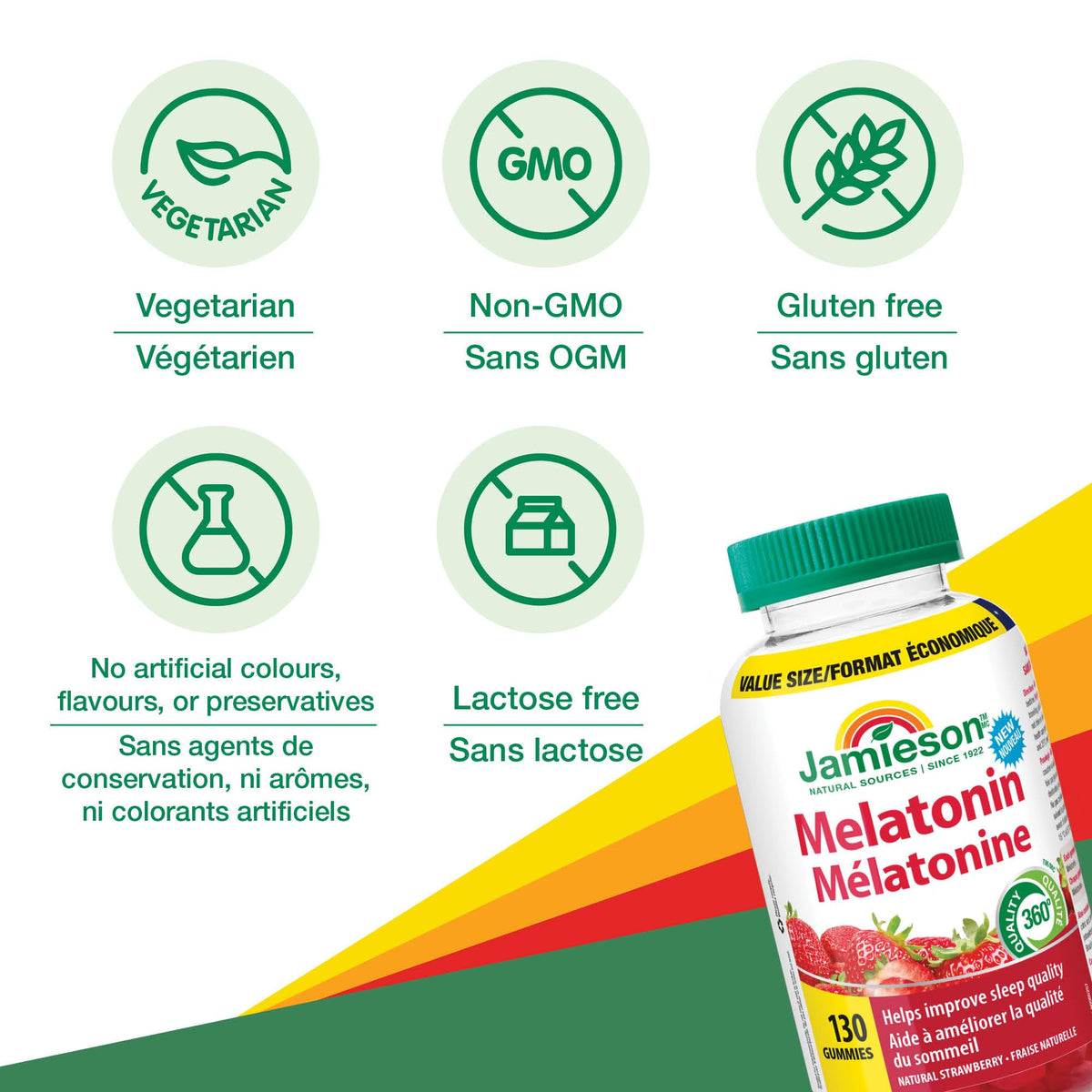 Jamieson Melatonin 2.5 mg Gummies Natural Strawberry Flavour, Improves Sleep Quality, Increases Sleep Time, and Helps Reset the Body's Sleep-Wake Cycle. Vegetarian, Non-GMO, Gluten-Free, No Artificial Flavours, Colours, or Preservatives, 130 Count, Proudl