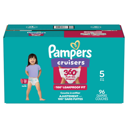 Pampers Diapers - Cruisers 360° - Size 5, up to 100% Leakproof Fit, Designed for Active Babies, Pull On Diaper, EZ Off Tabs Designed for Easy Changes, 1 Pack (Count of 96) 🍁 All In One Marketplace Canada