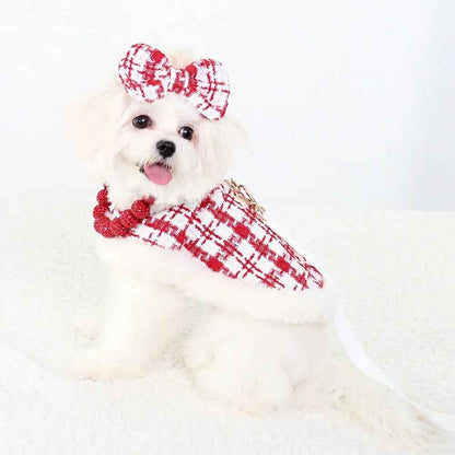 Miss Claws Holiday Tweed Dog Set | Harness Leash and Hat Outfit