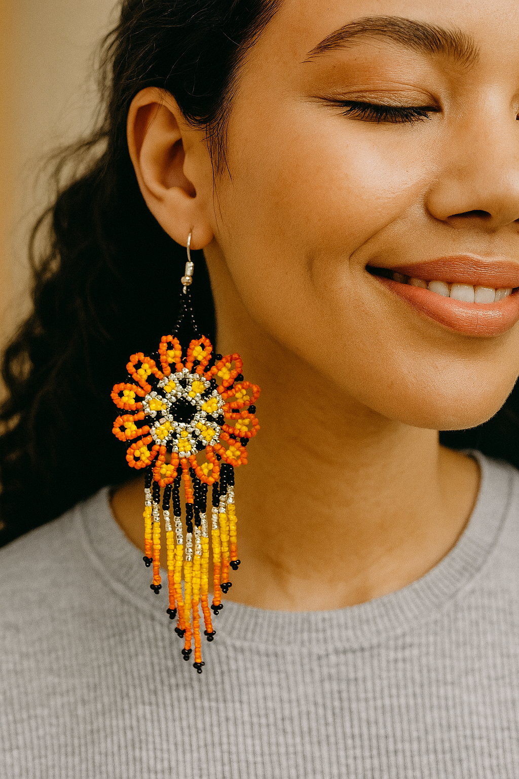 Red  Flower beaded Earrings