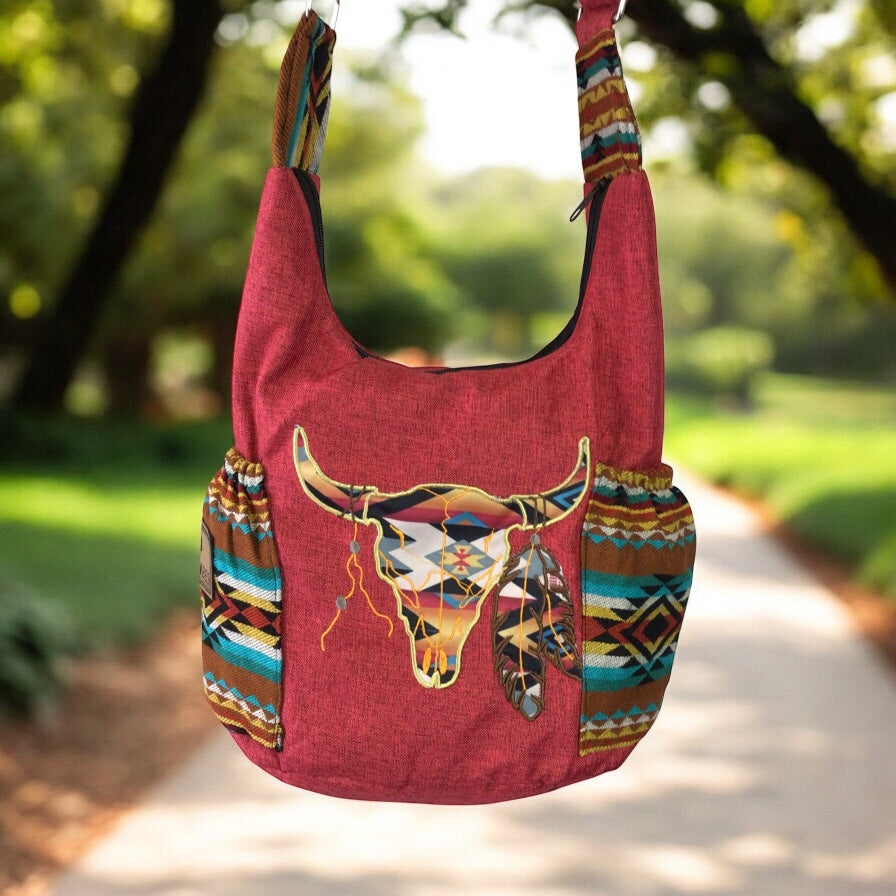 Buffalo  Skull Embroidered Crossbody Bag