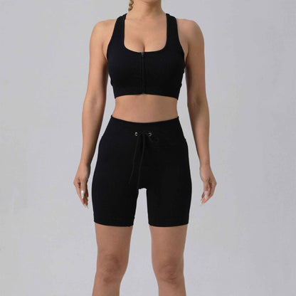 Running Training Padded Bra & Yoga Outfit Set – Quick-Dry Ribbed Activewear for Women