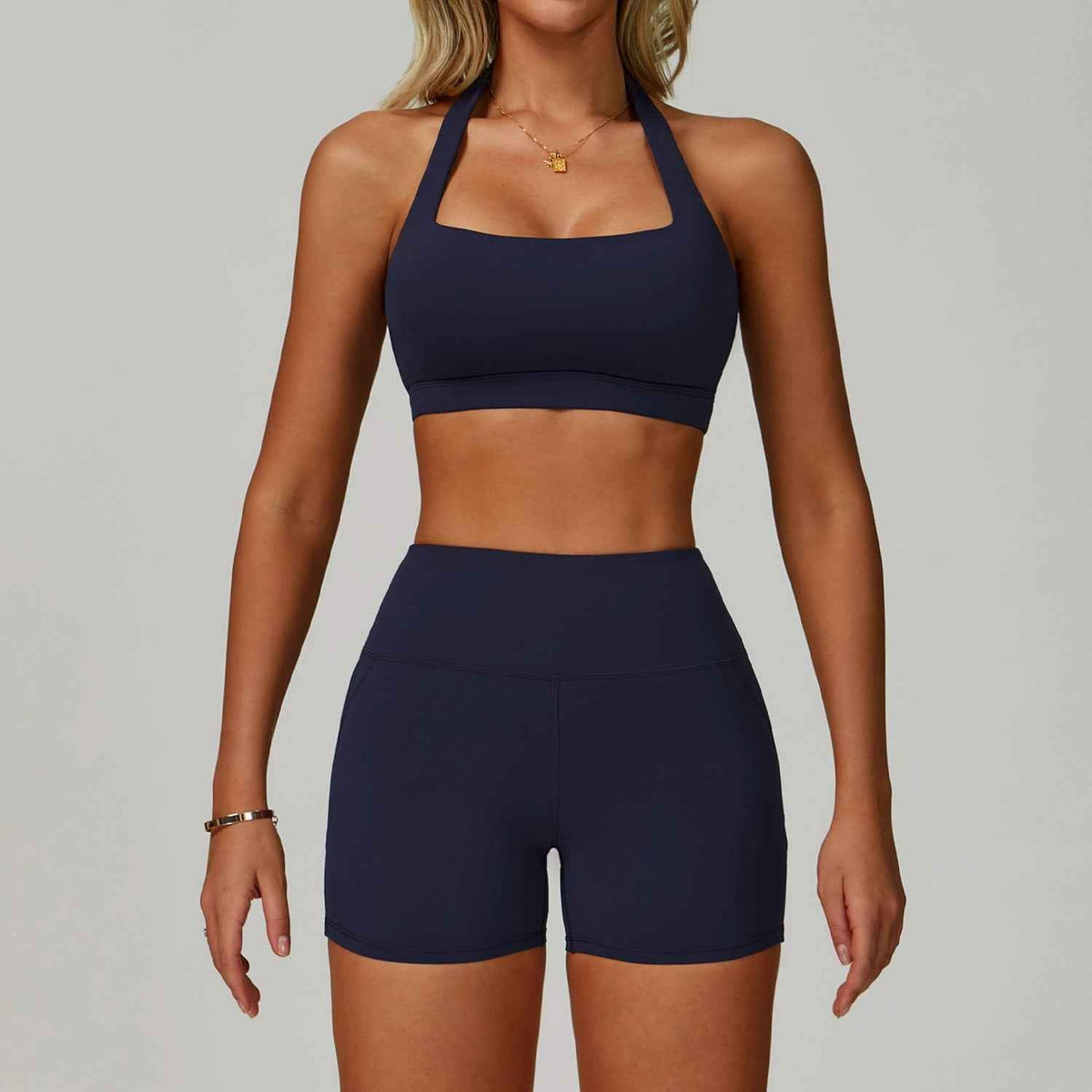 Women’s Backless Halter Yoga Workout Set – Tight-Fit Quick-Dry Activewear
