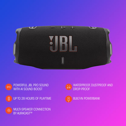 JBL Charge 6 - Portable Waterproof & Drop-Proof Bluetooth Speaker, Bold Pro Sound with AI Sound Boost, 28Hrs of Playtime, Built-in powerbank & Comes with a Sturdy/Removable Carrying Strap (Black) 🍁 All In One Marketplace Canada
