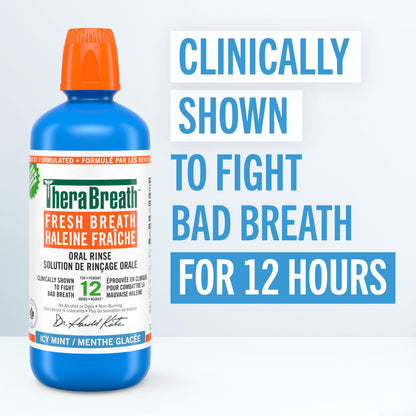 TheraBreath Fresh Breath Oral Rinse, Value Size, Clinically Shown to Fight Bad Breath for 12 Hours, Alcohol-Free & Dye-Free Mouthwash, Certified Vegan, Halal, Kosher & Gluten-Free, Icy Mint, 1L (Pack of 1) 🍁 All In One Marketplace Canada