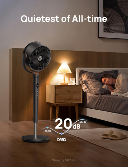 Dreo Fan for Bedroom, 120° Oscillating Standing Fans, Quiet Floor Fan with DC Motor, 100ft Pedestal Fans for Room, 9 Speeds, 4 modes, 20dB, 120° Manual Vertical, 37-42" Adjustable Height, 9H Timer 🍁 All In One Marketplace Canada