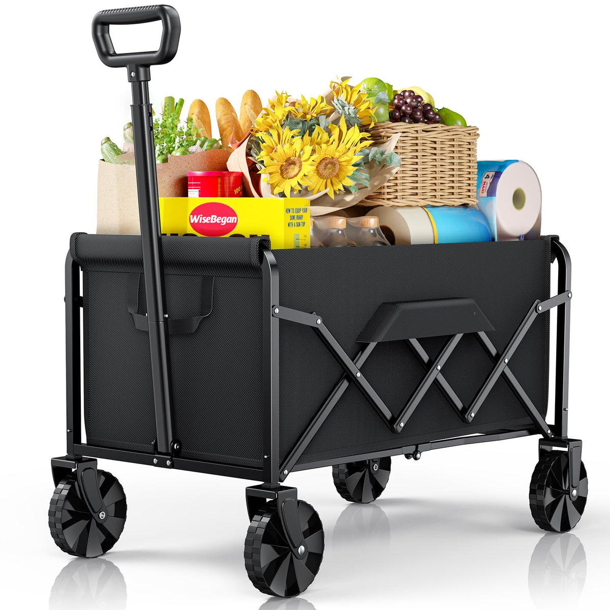 Small WiseBegan Collapsible Wagon with Wheels, Foldable Dog Wagon Carts with 200lbs Load Capacity, Utility Shopping Cart, Black, 28.0" x 17.0" x 36.0" 🍁 All In One Marketplace Canada