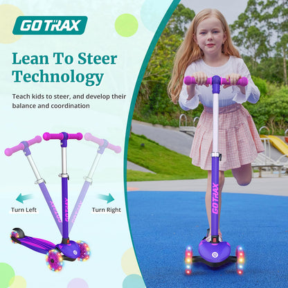 Gotrax KS1 Kids Kick Scooter, LED Lighted Wheels and 3 Adjustable Height Handlebars, Lean-to-Steer & Widen Anti-Slip Deck, 3 Wheel Scooter for Boys & Girls Ages 3+ and up to 100 Lbs (Purple) 🍁 All In One Marketplace Canada