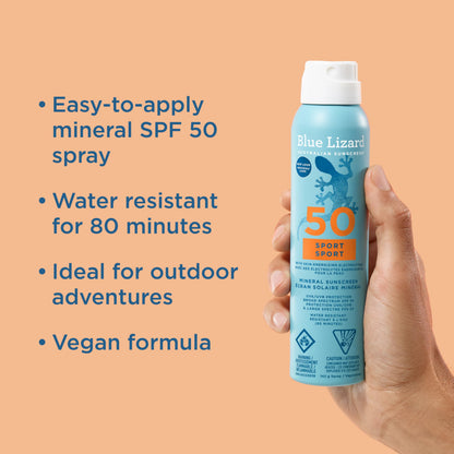 Blue Lizard Sport Mineral SPF 50 Spray, Broad-Spectrum UVA/UVB Protection, Water-Resistant, Zinc Oxide Formula, Vegan, 142 g 🍁 All In One Marketplace Canada