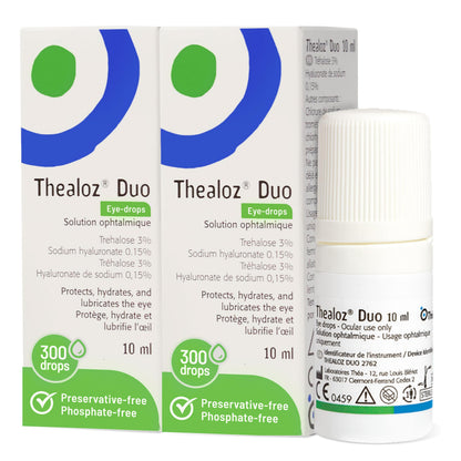 Thealoz Duo Eye Drops (2x10ml) - Clinically Proven Formula for Dry Eyes, Hydration with Hyaluronic Acid & Trehalose, Soothes & Lubricates, Tear Film Stabilization, Contact Lens Compatible (600 Drops) 🍁 All In One Marketplace Canada