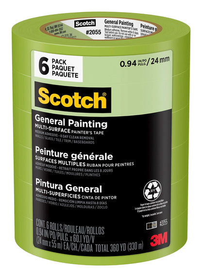 Scotch Painter's Tape, Green Masking Tape for General Painting, 24 Mm (6 Rolls) - 2055 🍁 All In One Marketplace Canada