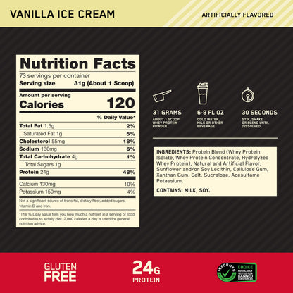 Optimum Nutrition Gold Standard 100% Whey Protein Powder, 2.270g - Vanilla Ice Cream - 73 servings (packaging may vary) 🍁 All In One Marketplace Canada