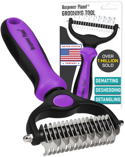 Maxpower Planet Pet Grooming Brush - Double Sided Shedding, Dematting - Undercoat Rake for Dogs - Dog Grooming Brush - Deshedding Brush for Dogs - Dog Brush, Cat Brush, Reduce Shedding by 95%, Purple 🍁 All In One Marketplace Canada