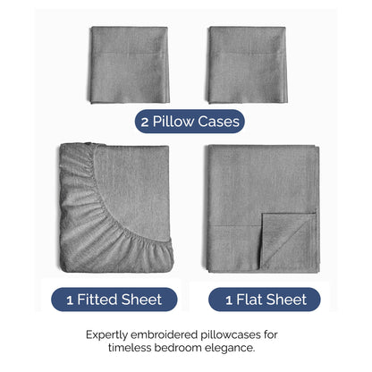 Queen Size 4 Piece Sheet Set - Comfy Breathable & Cooling Sheets - Hotel Luxury Bed Sheets for Women & Men - Deep Pockets, Easy-Fit, Soft & Wrinkle Free Sheets - Heathered Grey Oeko-Tex Bed Sheet Set 🍁 All In One Marketplace Canada