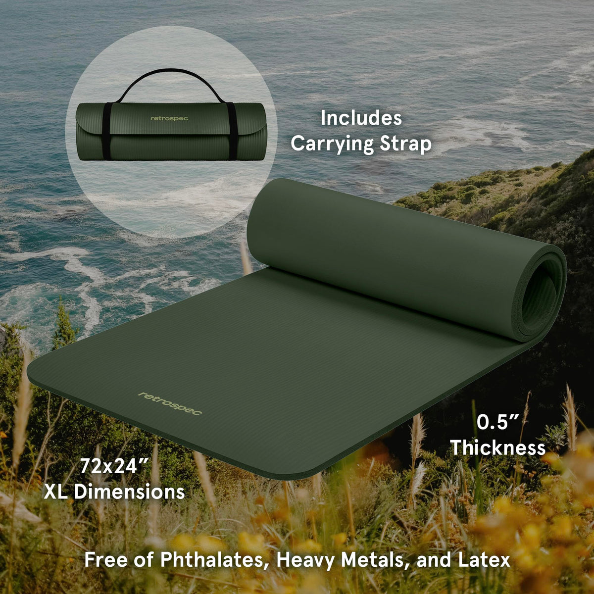 Retrospec Solana Yoga Mat 1/2" Thick w/Nylon Strap for Men & Women - Non Slip Excercise Mat for Yoga, Pilates, Stretching, Floor & Fitness Workouts, Wild Spruce 🍁 All In One Marketplace Canada