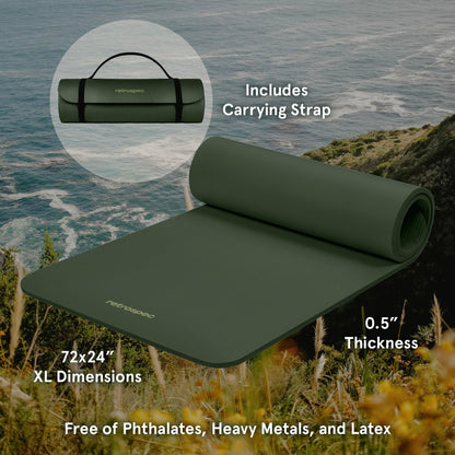 Retrospec Solana Yoga Mat 1/2" Thick w/Nylon Strap for Men & Women - Non Slip Excercise Mat for Yoga, Pilates, Stretching, Floor & Fitness Workouts, Wild Spruce 🍁 All In One Marketplace Canada
