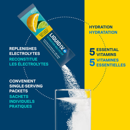 Liquid I.V. Hydration Multiplier Electrolyte Drink Mix - Enhanced Hydration Electrolyte Powder with Vitamins B3, B5, B6, B12 and C -18x On-the-go Sticks for Workout and Travel - Lemon Lime 🍁 All In One Marketplace Canada