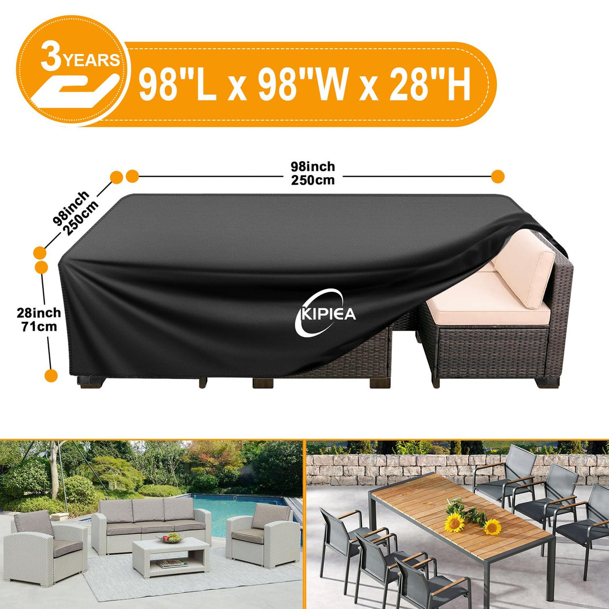 Kipiea Rectangular Patio Furniture Cover, Outdoor Table Chair Set Covers, Waterproof&Anti-UV General Seat Cover,98" L x 98" W x 28" H 🍁 All In One Marketplace Canada