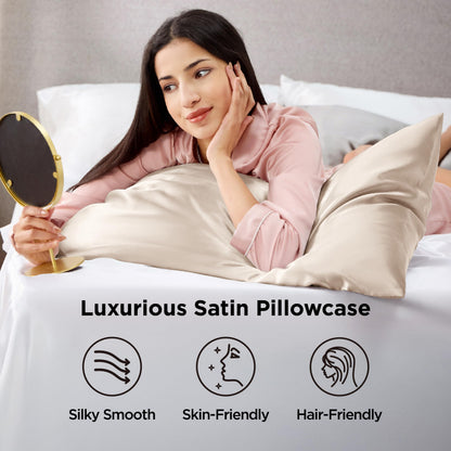 Bedsure Satin Pillow Cases Queen Size 2 Pack - Similar to Silk Pillow Cases, Silky Pillowcase Covers for Hair and Skin with Envelope Closure, Gifts for Women Men, Beige, 20x30 Inches 🍁 All In One Marketplace Canada