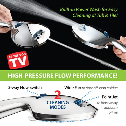 AquaCare High Pressure 8-Mode Handheld Shower Head - Anti-Clog Nozzles, Built-in Power Wash to Clean Tub, Tile & Pets, Extra Long 6 ft. Stainless Steel Hose, Wall & Overhead Brackets 🍁 All In One Marketplace Canada