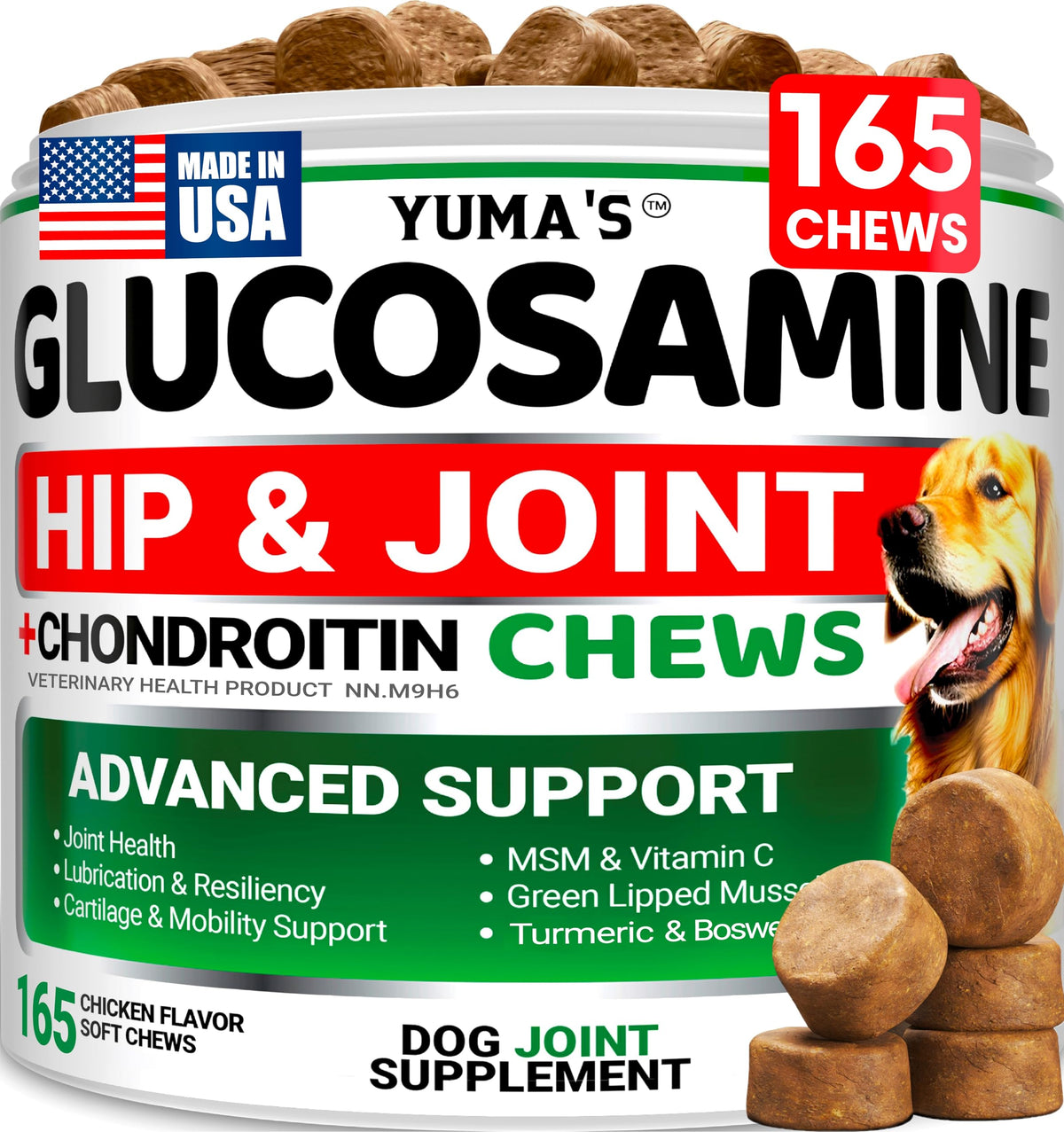 Glucosamine for Dogs - 165 Chews - Hip and Joint Supplement for Dogs - Glucosamine Chondroitin Chews - Joint Pain Relief Supplement with MSM - Advanced Health - Mobility Support - Made in USA 🍁 All In One Marketplace Canada