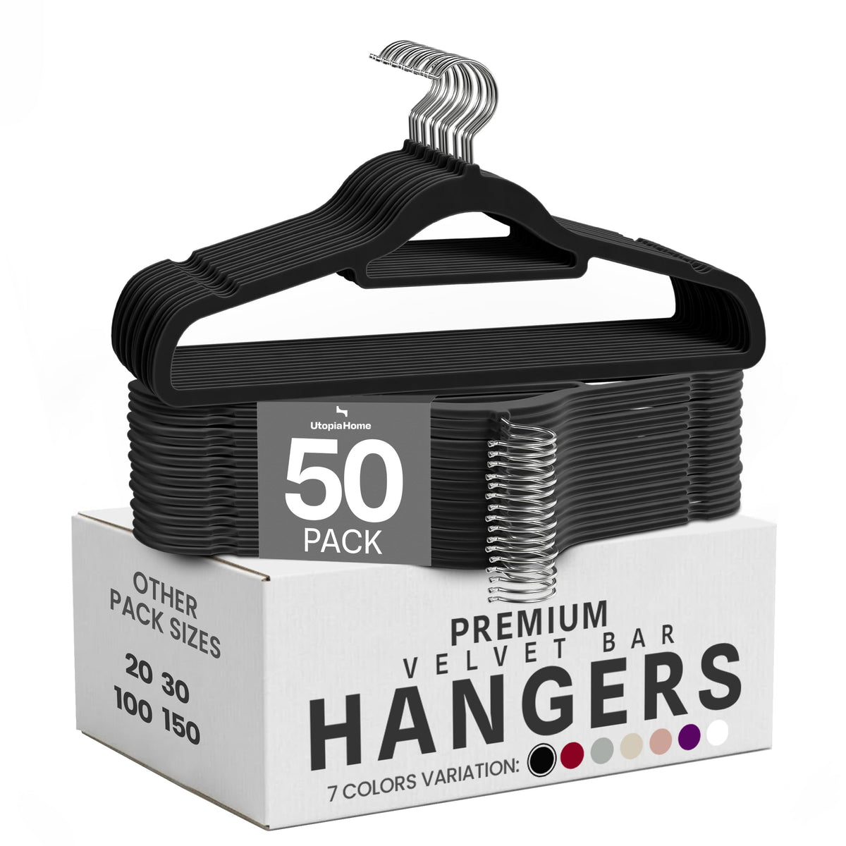 Utopia Home Premium Velvet Hangers 50 Pack - Non-Slip Clothes Hangers with Tie Bar - Black Hangers - Standard Hangers with 360 Degree Rotatable Hook - Heavy Duty Coat Hangers 🍁 All In One Marketplace Canada