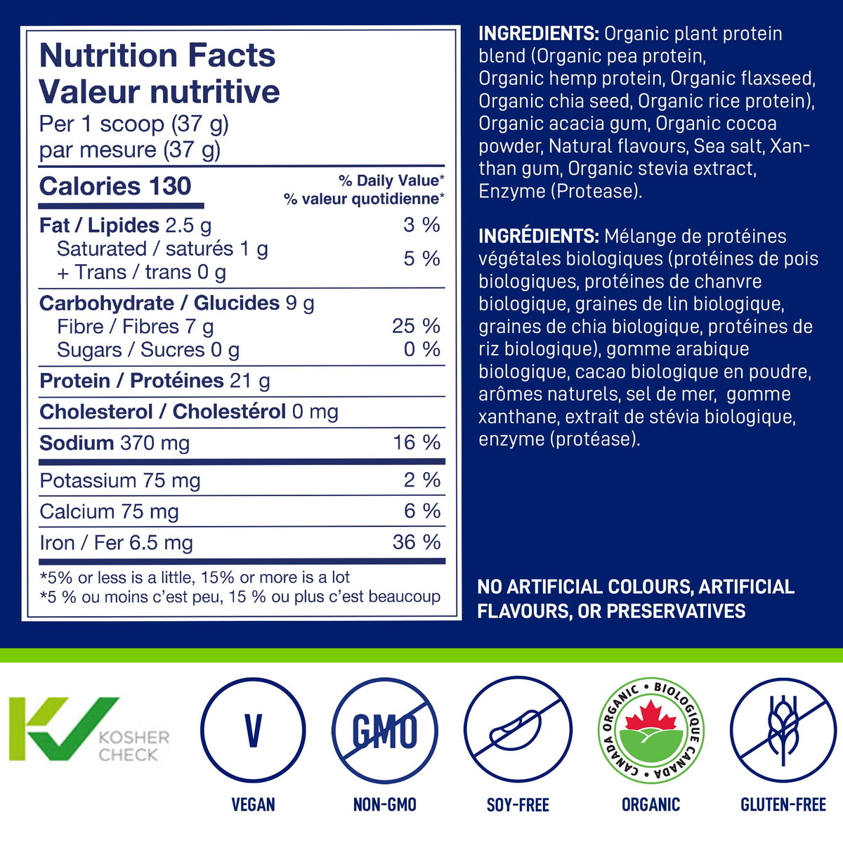 LEANFIT ORGANIC PLANT-BASED PROTEIN, Natural Chocolate - Vegan, Soy Free, Gluten Free, Dairy Free, Sugar Free - 21g Protein, 40 Servings, 1.5kg Bag 🍁 All In One Marketplace Canada