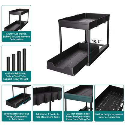 DEKAVA Under Sink Organizer 2 Pack, Bathroom Organizers, 2 Tier Sliding Cabinet Basket Organizer Drawer, Multi-Purpose Bath Collection Baskets for Bathroom (Black) 🍁 All In One Marketplace Canada