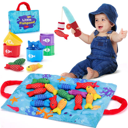hahaland Montessori Toys for 1 Year Old - Toddler Toys for 1 2 Year Old Boys Girls Toy, Montessori Educational Baby Toy 6-12-18 Months, 10 in 1 Fishing Game with Baby Stacking Cups 🍁 All In One Marketplace Canada
