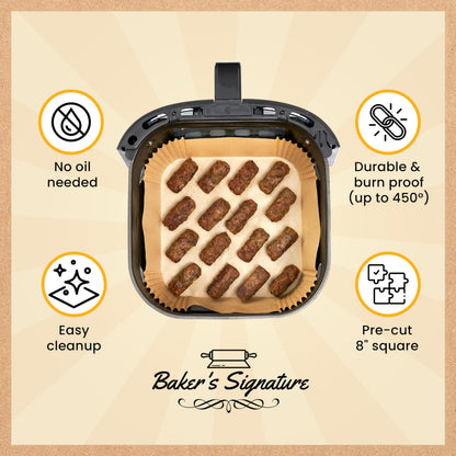 Air Fryer Liners, 250Pcs Disposable Parchment Paper Liners – Unbleached Baking Air Fryer Sheets – 8” Square for 5-8 qt Baskets – Great for Oven, Pans & Baking – Easy Cleanup by Baker's Signature 🍁 All In One Marketplace Canada