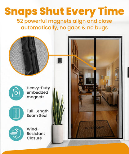Flux Phenom Magnetic Screen Door - Bugs Out, Breeze in - 9min Install Auto-Sealing Heavy Duty Double Stitched Mesh, 52 Magnets, Hands Free Sliding & Patio Doors Net, Pet & Kid Friendly, 38 x 82 Inch 🍁 All In One Marketplace Canada