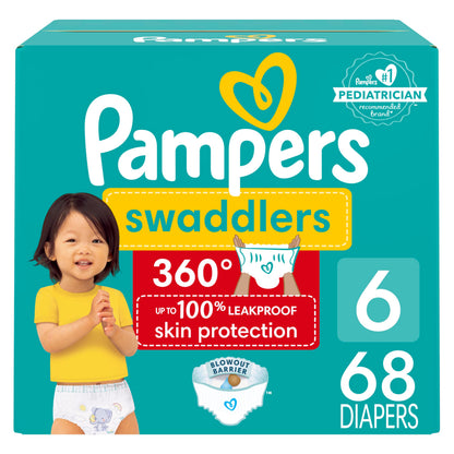 Pampers Diapers - Swaddlers 360 degrees - Size 6, 68 Count, up to 100% Leakproof Comfy Dry Fit, EZ Off Tabs Designed for Easy Changes, Pull On Diaper 🍁 All In One Marketplace Canada