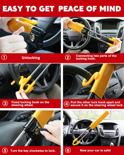Tevlaphee Steering Wheel Lock Anti-Theft Car Device Heavy Duty Security Car Lock Antitheft Locking Devices Great Deterrent Adjustable Car Wheel Lock Anti Theft for Vehicle Truck with 3 Keys(Yellow) 🍁 All In One Marketplace Canada