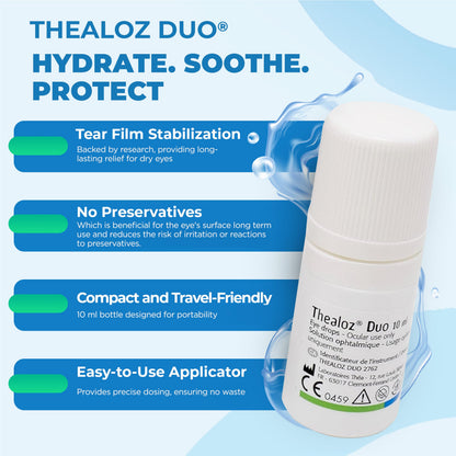 Thealoz Duo Eye Drops (2x10ml) - Clinically Proven Formula for Dry Eyes, Hydration with Hyaluronic Acid & Trehalose, Soothes & Lubricates, Tear Film Stabilization, Contact Lens Compatible (600 Drops) 🍁 All In One Marketplace Canada