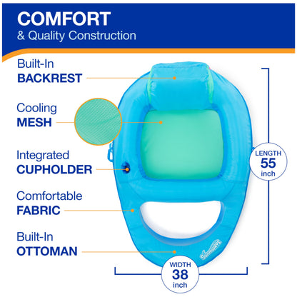 SwimWays Spring Float Premium Recliner Pool Lounger, Inflatable Pool Floats Adult with Fast Inflation for Ages 15 & Up, Sky Blue 🍁 All In One Marketplace Canada