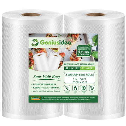 8''x50' Vacuum Sealer Bags for Food Saver (2 Pack), Commercial Grade Sealer Saver Rolls for Meal Prep or Sous Vide, BPA Free, Heavy-Duty 🍁 All In One Marketplace Canada