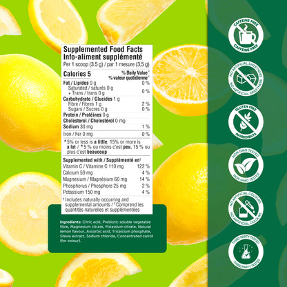 Organika Canadian-Made Electrolytes Powder with Vitamin C & Prebiotic Fibre - Sugar-Free Hydration Drink Mix - Classic Lemonade - 210 g - 60 servings 🍁 All In One Marketplace Canada