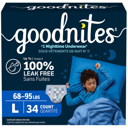 Boys Bedwetting Night Time Underwear, Goodnites, L, 34 Ct, Giga Pack 🍁 All In One Marketplace Canada