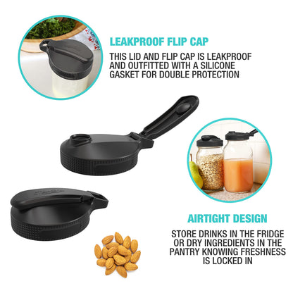 Masontops Multi Top Flip Cap Mason Jar Lid - Regular Mouth Mason Jar Pour Lids Small Mouth Mason Jar Lids Pour Spout and Flip Cap – Sip, Pour, Store & More - Leakproof Mason Jar Pour Spout Lid 2-Pack 🍁 All In One Marketplace Canada