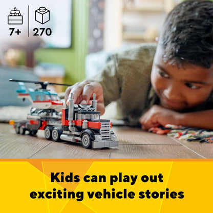 LEGO Creator 3 in 1 Flatbed Truck with Helicopter Toy, Transforms from Flatbed Truck Toy to Propeller Plane to Hot Rod and SUV Car Toys, Gift Idea for Boys and Girls Ages 7 Years Old and Up, 31146 🍁 All In One Marketplace Canada