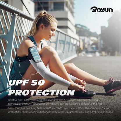 ROXUN 2 Pairs Arm Sleeves, Cooling UV Sun Protection Sports Compression for Men/Women 2 Black 🍁 All In One Marketplace Canada