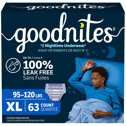Goodnites Boys' Nighttime Bedwetting Underwear, Size Extra Large (95-120 lbs), 63 Ct (3 Packs of 21), Packaging May Vary 🍁 All In One Marketplace Canada