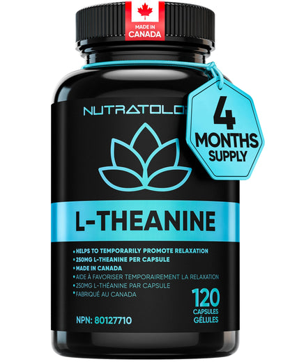 Nutratology® L-Theanine 250MG Capsules | Canadian-Made | For Stress Management | Promotes Relaxation & Calmness Without Drowsiness - L-Theanine Supplement for Stress Relief | 120 Capsules 🍁 All In One Marketplace Canada