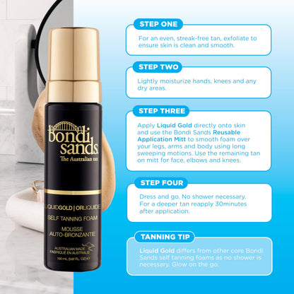 Bondi Sands Liquid Gold Self Tanning Foam | No Wash Off | Lightweight + Quick Dry Foam Enriched with Argan Oil, Provides a Hydrated Streak-Free Tan | 150mL 🍁 All In One Marketplace Canada
