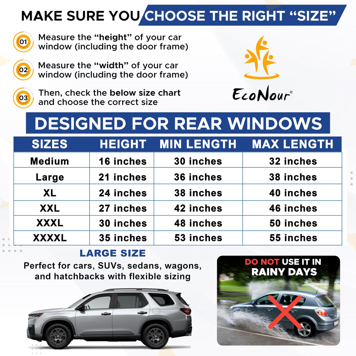 EcoNour Baby Car Window Shades for Side Windows (Pack of 2) | Sun Shade for Car Heat and UV Protection | Mosquito Net Baby Car Sun Shade | Rear Side Window Sunshade for Car (Large 38"x21") 🍁 All In One Marketplace Canada