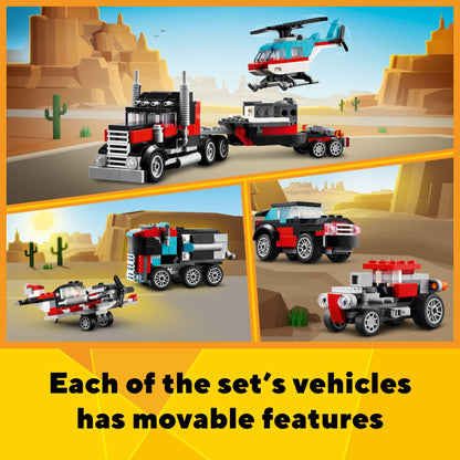 LEGO Creator 3 in 1 Flatbed Truck with Helicopter Toy, Transforms from Flatbed Truck Toy to Propeller Plane to Hot Rod and SUV Car Toys, Gift Idea for Boys and Girls Ages 7 Years Old and Up, 31146 🍁 All In One Marketplace Canada