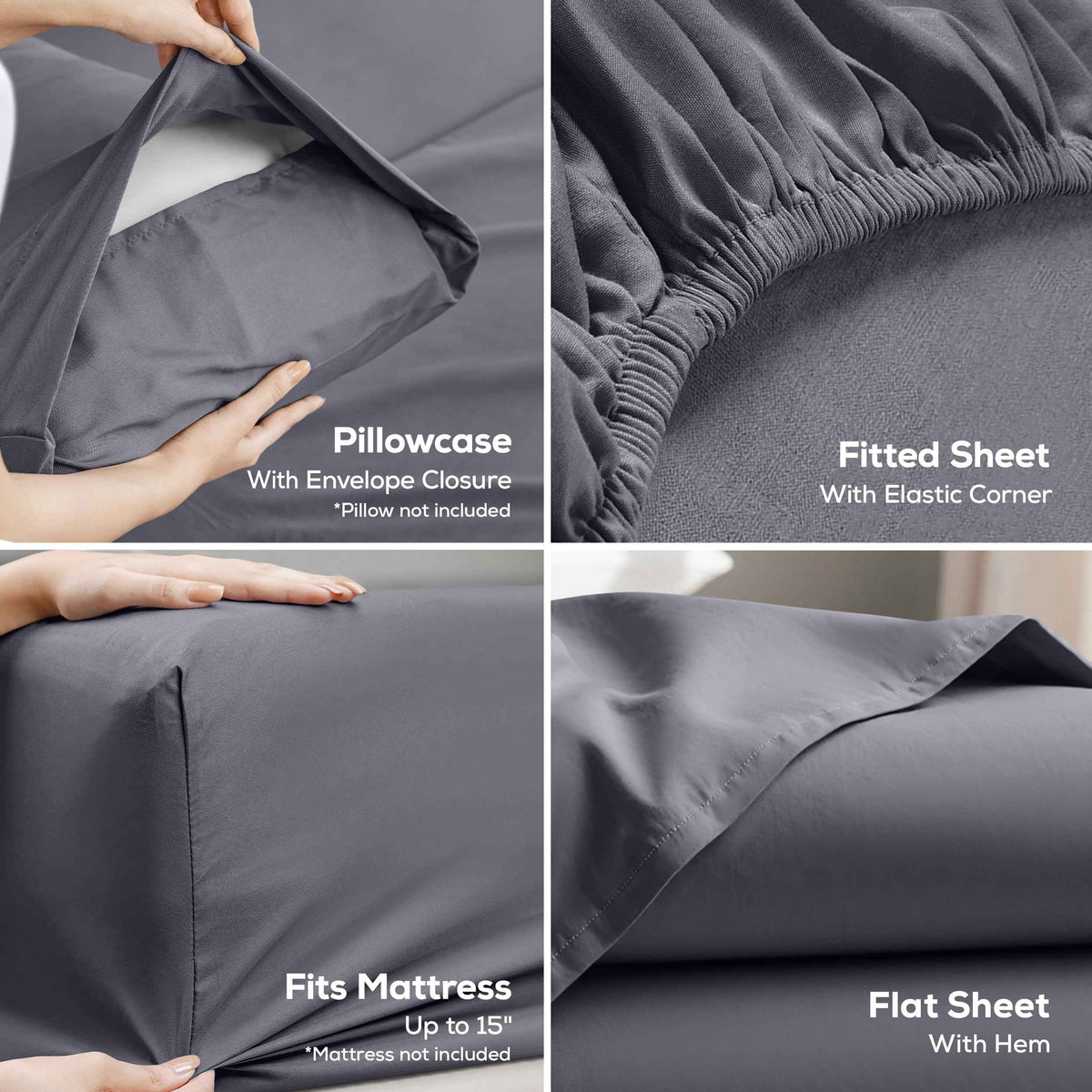Utopia Bedding Queen Bed Sheets - 4 Piece Queen Size Cooling Sheet Set - Hotel Luxury Soft Breathable Microfiber, Oeko-TEX, Deep Pocket Easy Fit & Care, Fade & Wrinkle Resistant, Grey 🍁 All In One Marketplace Canada