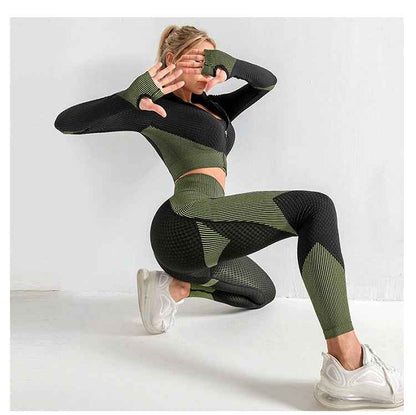 Women's Seamless Nylon Yoga Set – Short Sleeve Crop Top & High-Waist Leggings
