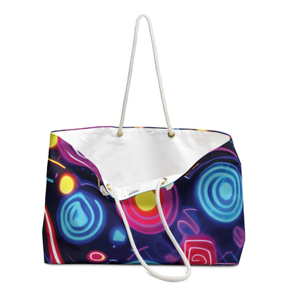 Neon Shapes Pattern Weekender Bag | Retro Abstract Nightclub Print | Mom Gift