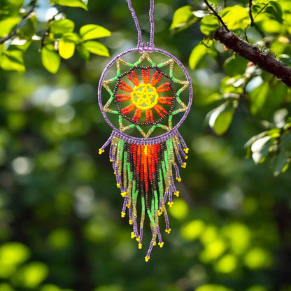 Purple and Red Celestial Beaded Handmade Dreamcatcher
